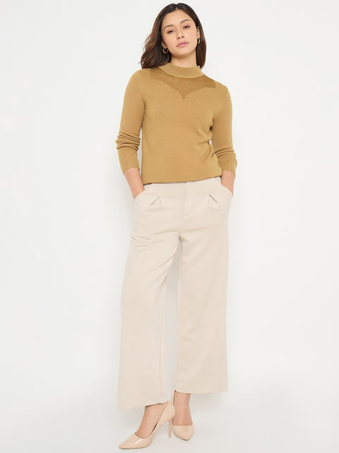 Madame Mock Neck Solid Mustard Yellow Sweater