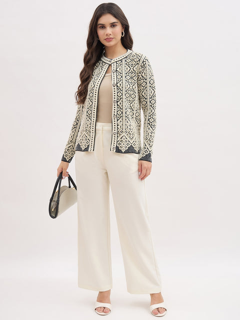 Madame Beige Printed Cardigan