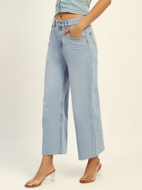 Madame Mid Rise Solid Ice Blue Jeans