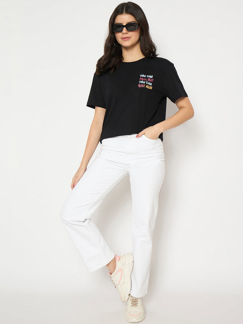 Madame Front and Back Graphic Print Black Sinker T-shirt