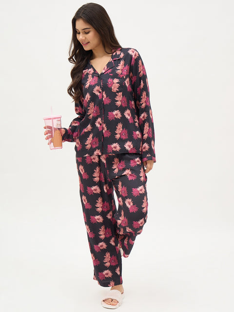 mSECRET Black Floral Print Night Suit