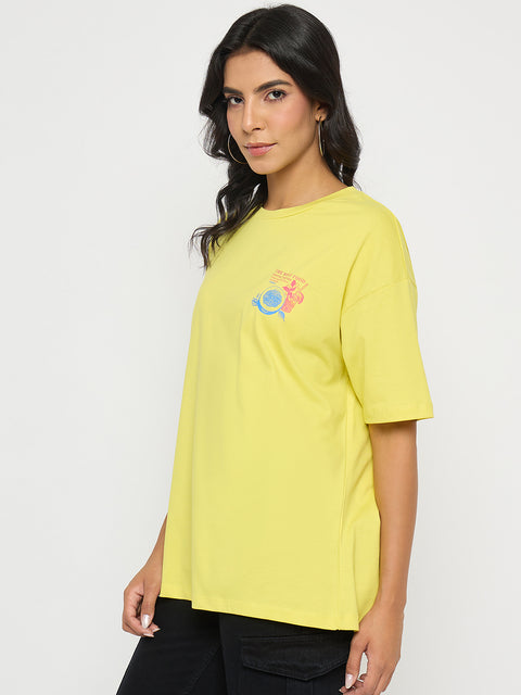 Madame Front and Back Graphic Print Yellow T-Shirt