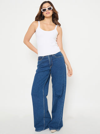 Madame Camisole Neck White Knit Crop Top