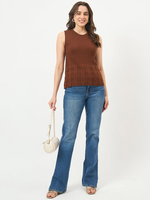 Madame Brown Cotton-Blend Knit Top