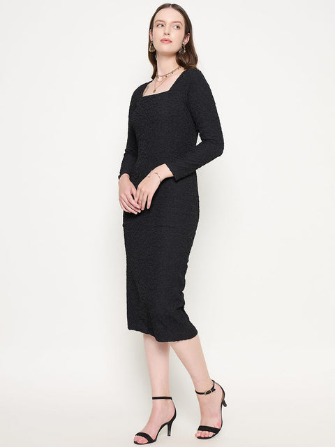 Madame Self Design Black Sheath Waffle Dress