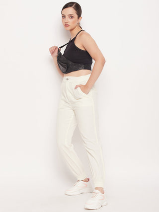 Madame White Elasticated Cotton Joggers