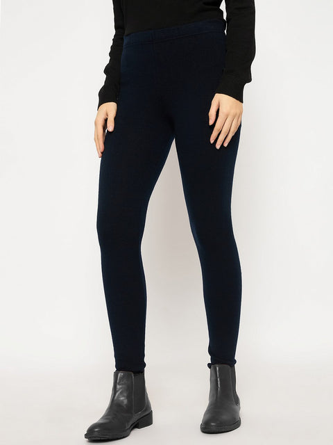 Madame Skinny Fit Solid Navy Blue Tights