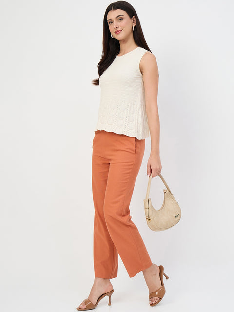 Madame Beige Scallop Hem Cotton Knit Top