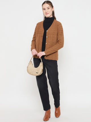 Madame Brown V-Neck Cardigan with Buttons