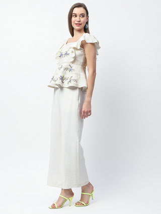 Madame Floral Print Top and Straight Trousers Off White Co-ord Set