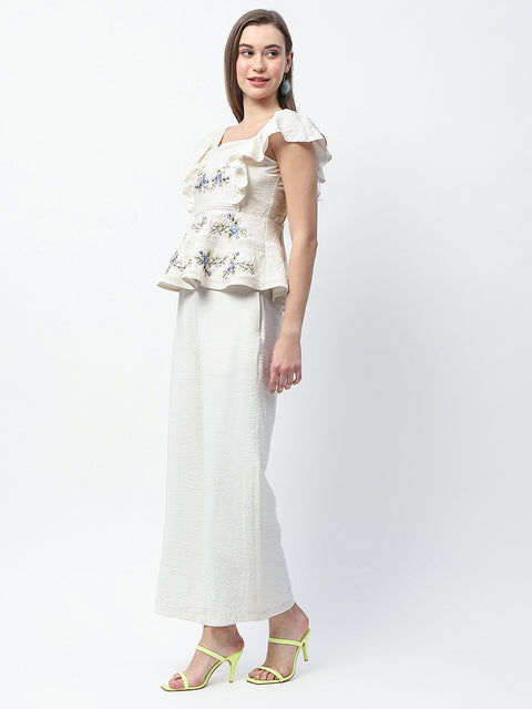 Madame Floral Print Top and Straight Trousers Off White Co-ord Set