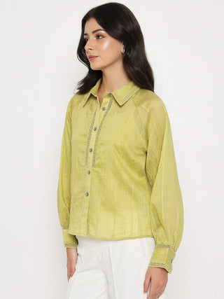 Madame Textured Nylon Blend Cyber Lime Full Sleeve Shirt