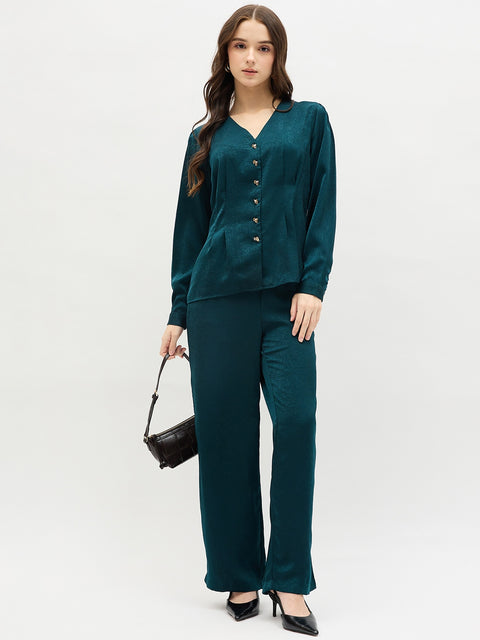 Madame Teal Textured Satin Co-ord Set