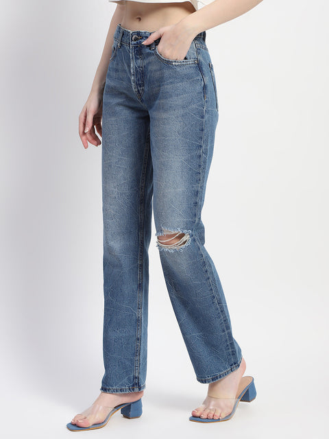Madame Crushed Ripped Blue Straight Denim