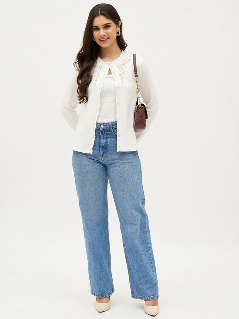 Madame Off White Embroidered Cardigan