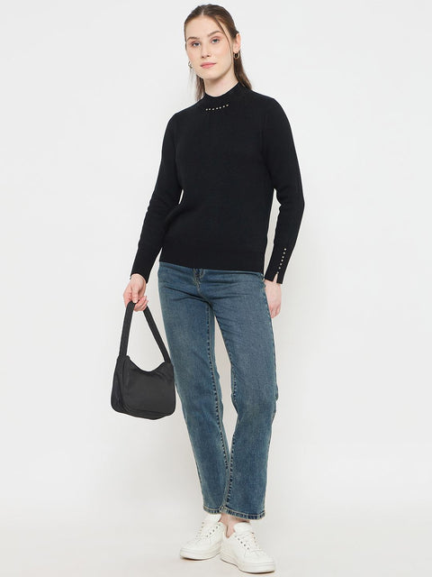 Madame Crew Neck Solid Black Sweater
