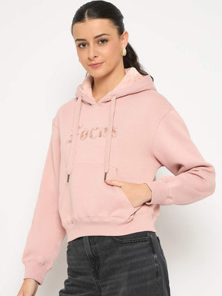 Madame Fleece Placement Printed Handwork Detailed Dusty Pink Sweatshirt