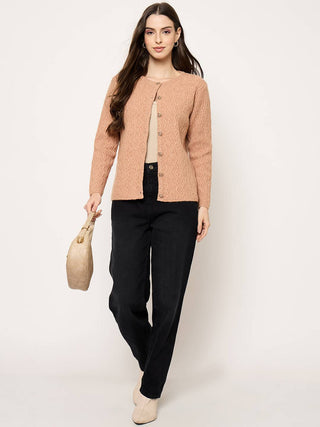 Madame Peach Crew Neck Cardigan with Buttons