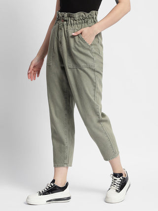 Madame Mid Rise Tapered Fit Olive Green Cargo