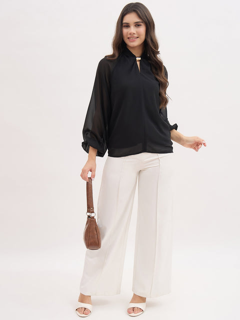 Madame Neck Detail Semi Sheer Top