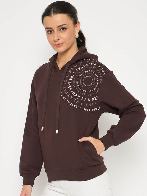Madame Placement Printed Pearl Detailed Brown Sweatshirt