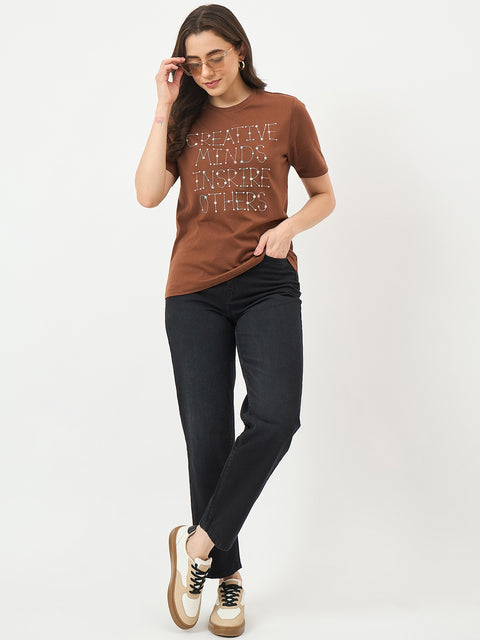 Madame Coffee Cotton Printed Half-Sleeve T-Shirt