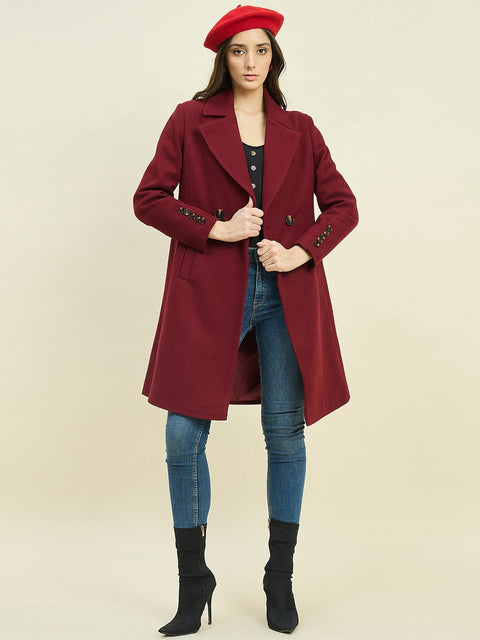 Madame Maroon Double Breasted Long Coat