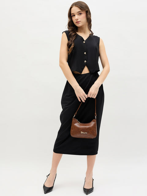 Madame Black Rayon Blend Bodycon Dress