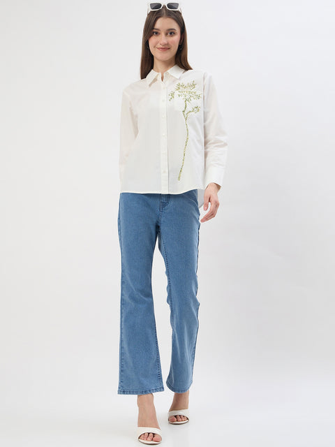 Madame Embroidery Detail White Cotton Shirt