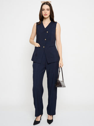 Madame Asymmetrical Neck Navy Blue Top