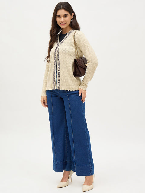 Madame Beige Contrast Detail Cardigan