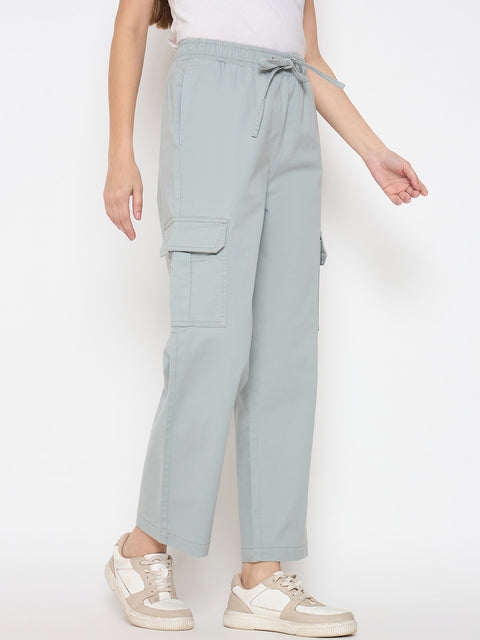 Madame Cotton Straight Grey Cargo Pants