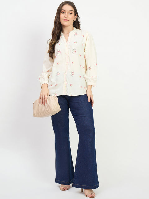 Madame Printed Off White Viscose Tunic Top