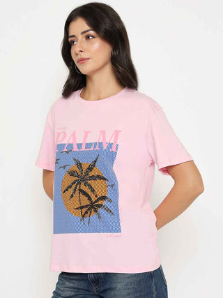Madame Cotton Graphic Print Pink T-shirt