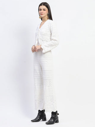 Madame Cotton Blend Lace Detailed Top and Bottom Off White Co-ord Set