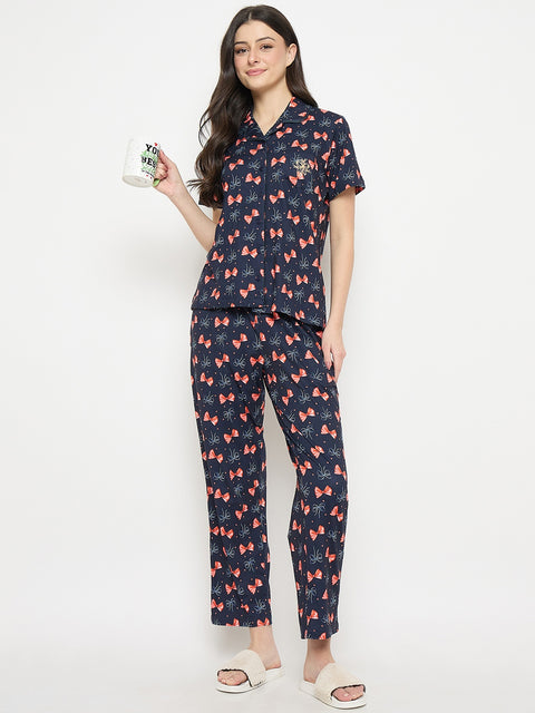 mSECRET Blue Printed Night Suit Set