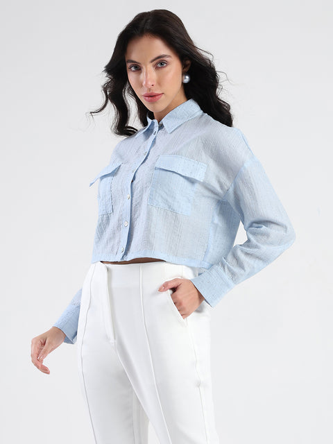 Madame D-Ring Straps Shimmer Detail Ice Blue Shirt
