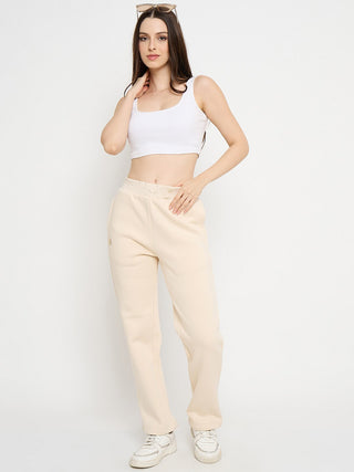 Madame Abstract Print Ivory Tapered Track Bottoms