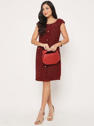 Madame Sleeveless Maroon Sheath Dress