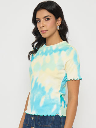 Madame Tie-Dye Lettuce Hem Aqua Blue T-Shirt