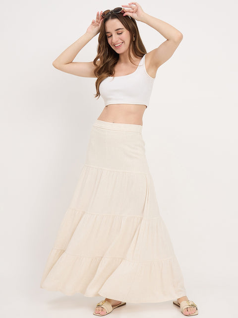 Madame Beige Tiered Rayon Blend Skirt