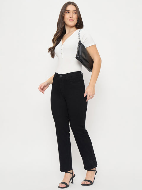 Madame Black Cotton Straight Fit Jeans