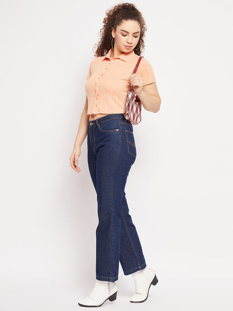 Madame Peach Shirt Collared Crop Top