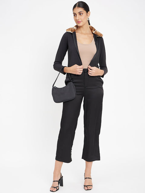 Madame Black Ribbed Polo Neck Top