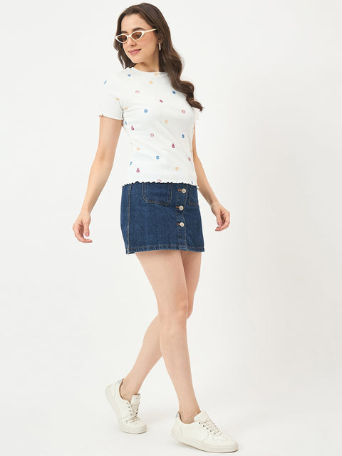 Madame White Stretch Half-Sleeve Top