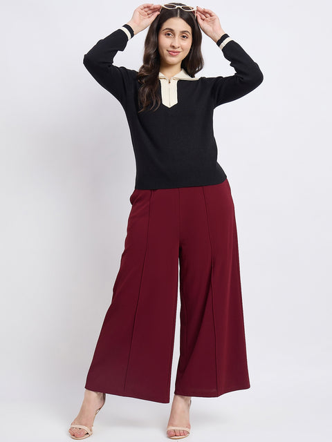 Madame Black Contrast Trim Knit Top