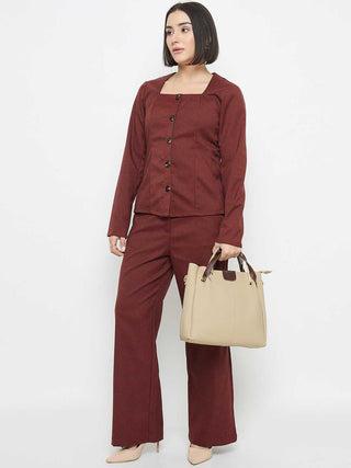 Madame Solid Button Down Red Top