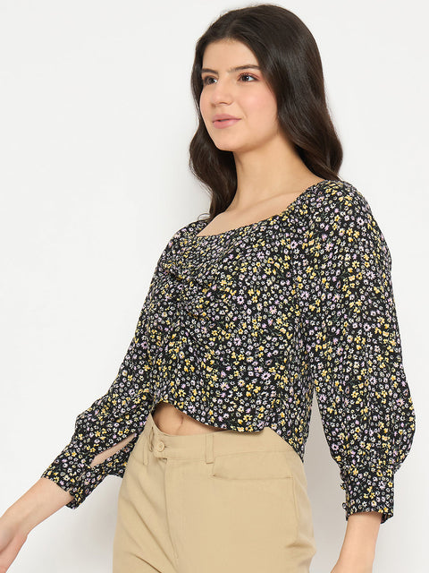Madame All Over Print Black Crop Top