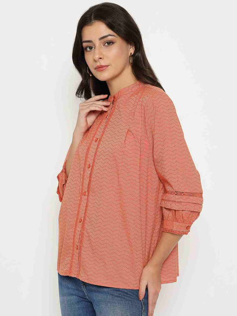 Madame Striped Rust Red Cotton Blend Top