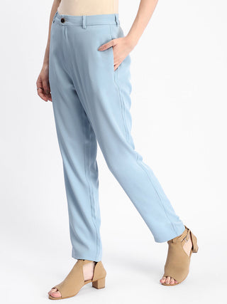 Madame Sky Blue Tapered Fit Trousers